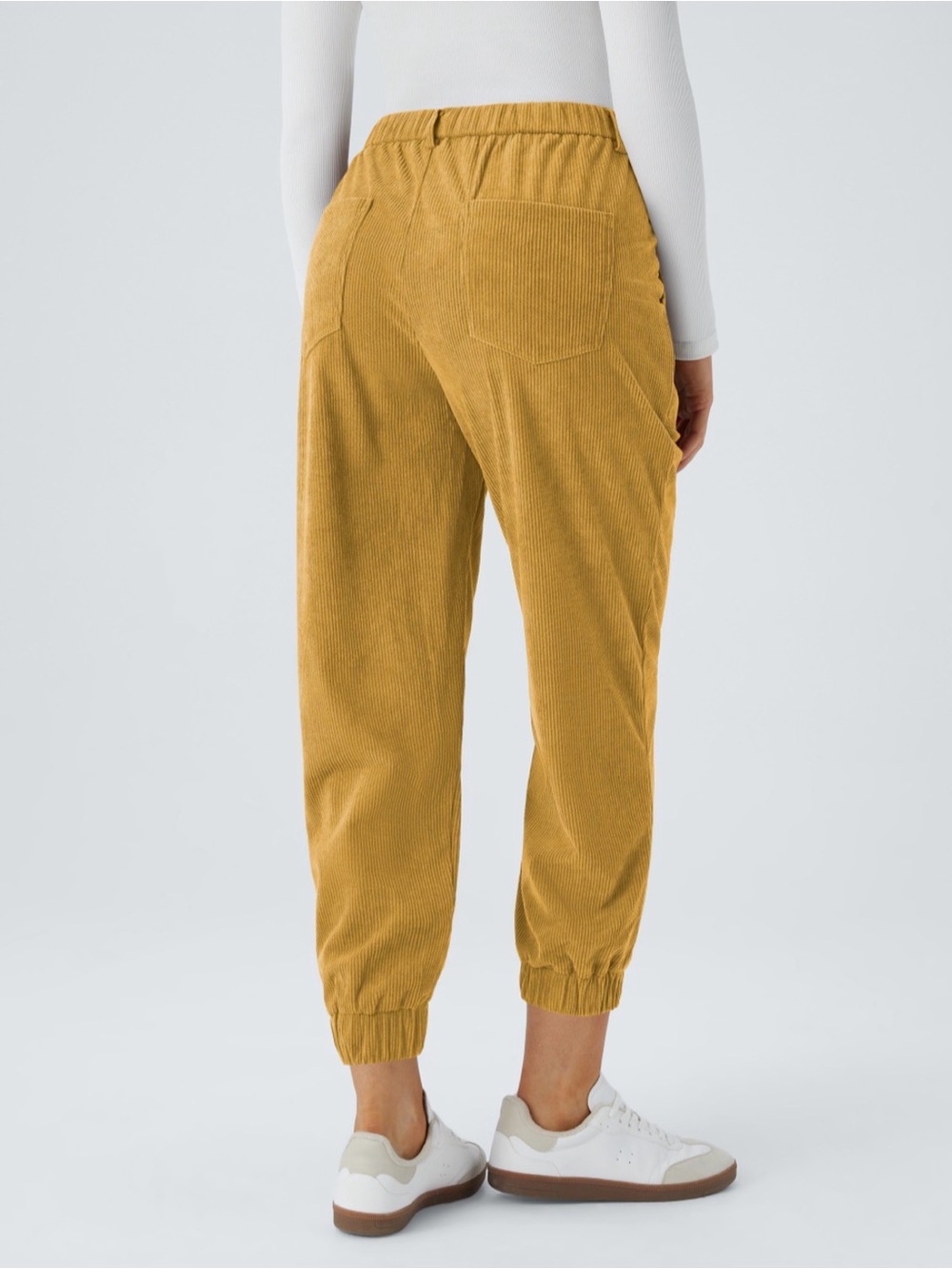 Mid Rise Zipper Pockets Corduroy Casual Joggers - Amber Gold - Picture 2 of 7